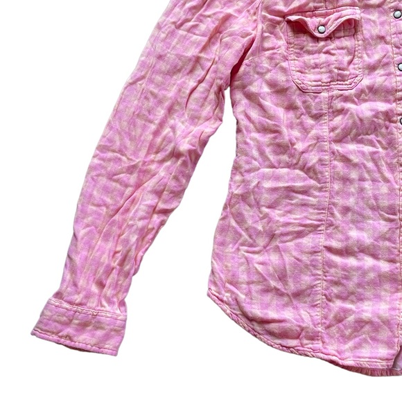 Maurices pink & orange plaid checkered long sleeve button down shirt - Picture 5 of 14